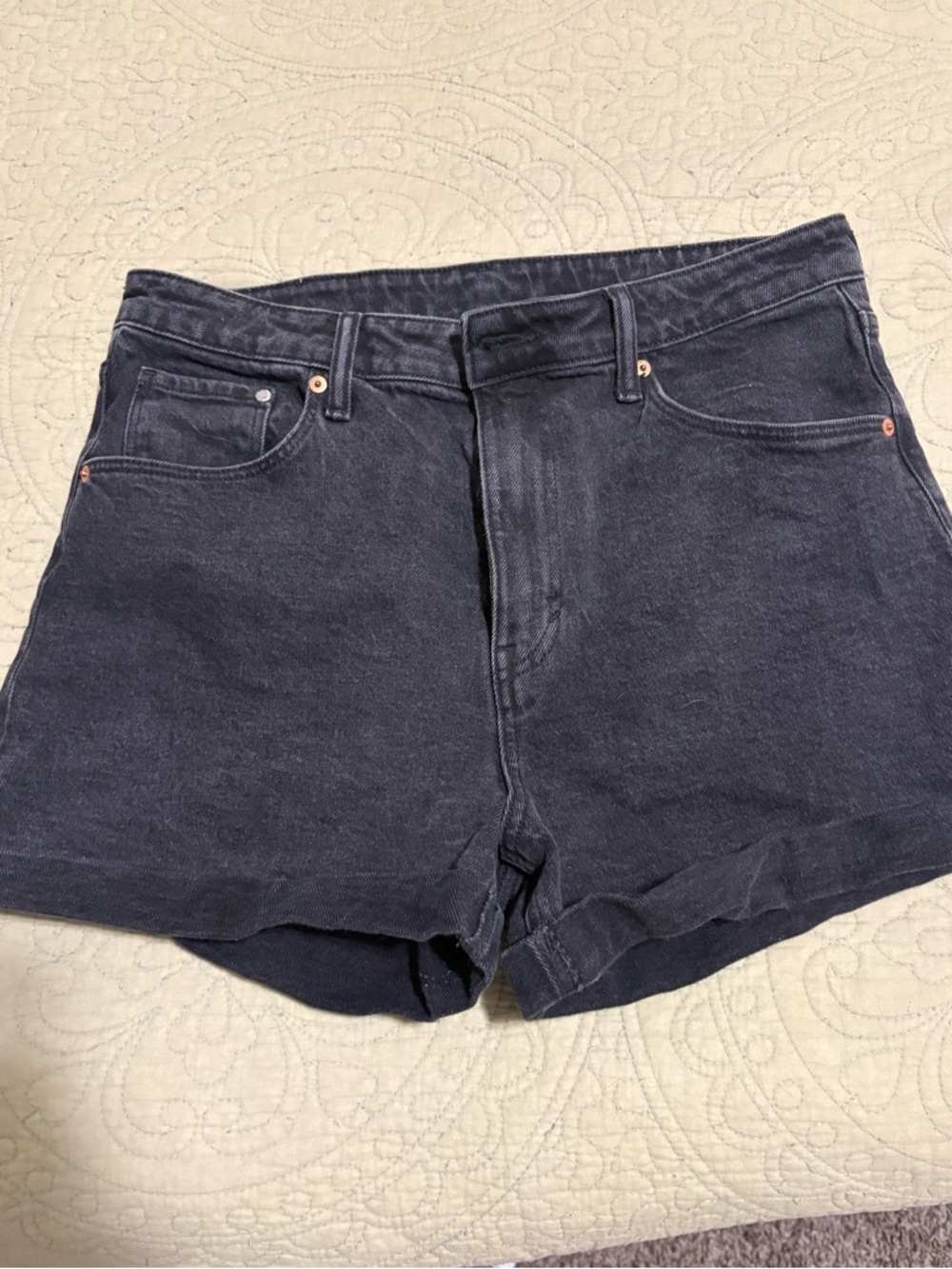 High-Waist Black Denim Shorts